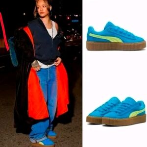 NEW Puma x Fenty Phatty Creepers Blue Lime Suede Women's Size 9.5